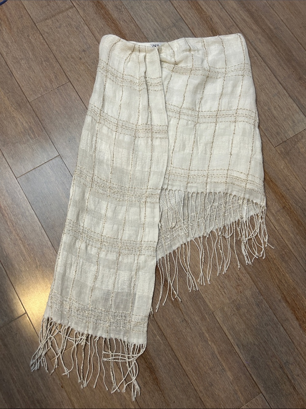 Zara Cream Asymmetrical Fringe Linen Blend Skirt size XL